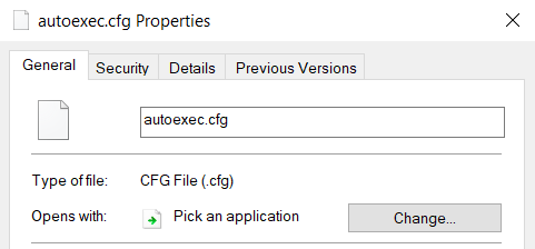 CS2 autoexec instructions: file properties cfg